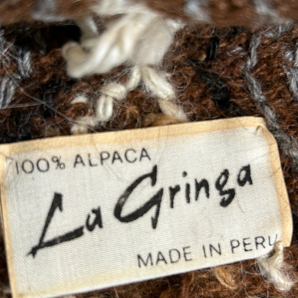 La Gringa 100% Alpaca Hand Knit Hat Brown Peru Winter Beanie - Picture 5 of 5